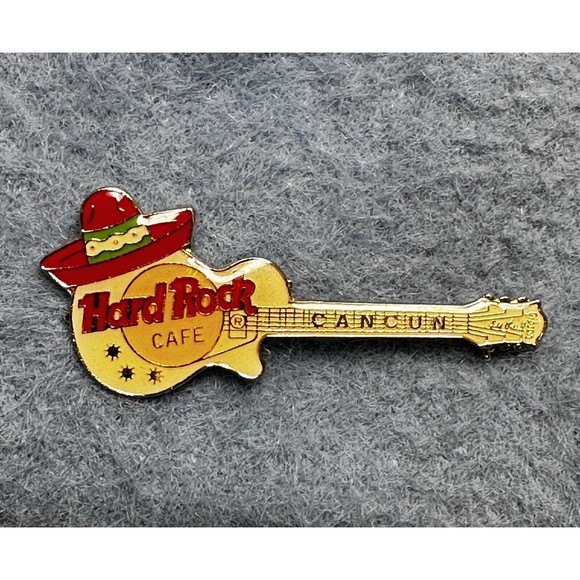 Hard Rock Cafe Les Paul HRC Pin Cancun Taiwan Bar Clasp 3LT Weave Back Sombrero - Picture 1 of 3
